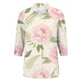 thumbnail image 4 of QASIEATN Women's Cotton Linen 3/4 Sleeve Shirt Top Summer Casual Cute Lapel Loose Comfy Blouses, 4 of 5