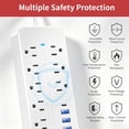 thumbnail image 6 of Lefree Surge Protector Power Strip with USB Ports 4-Foot Extension Cord - 12 Outlet for Indoor/Office Use, White, 6 of 11