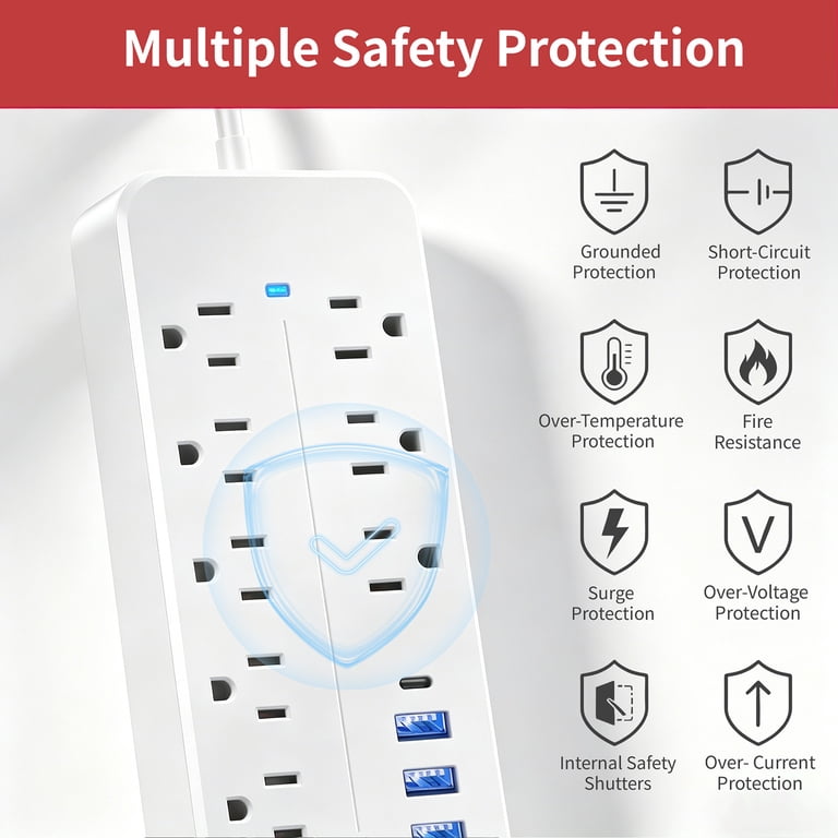cigarette lighter surge protector Lefree Surge Protector Power Strip with USB Ports 4-Foot Extension Cord