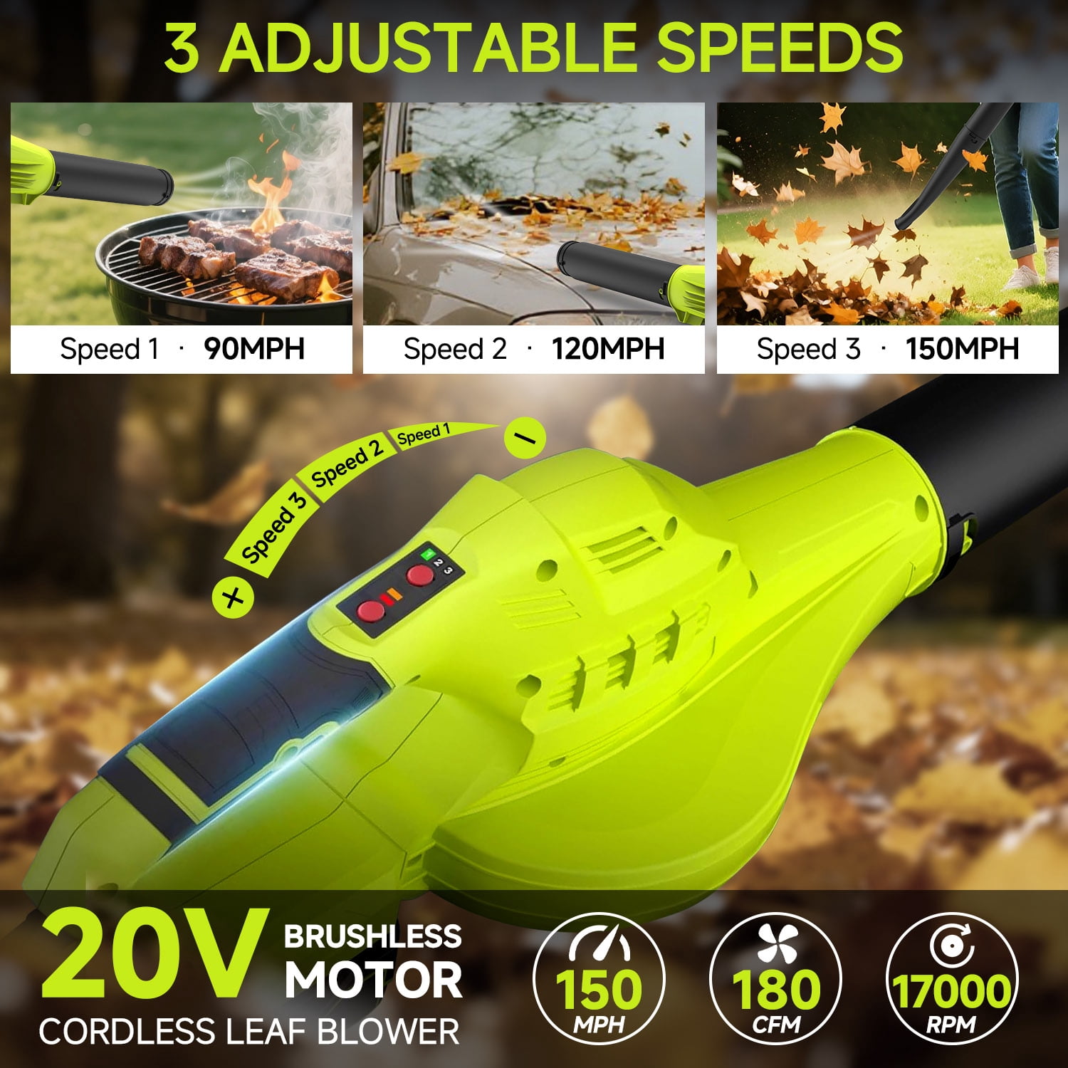 Pulituo 20V Cordless Leaf Blower, 2×4.0Ah Batteries & Charger, 150MPH, 3 Speeds, Long Runtime, Lightweight Yard Blower for Large Yards