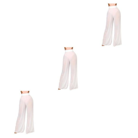 Greeniant Pantalones de playa para mujer Ropa de playa de color sólido Cintura alta Cómodos Pantalones transparentes sueltos Natación Blanco METRO 3piezas