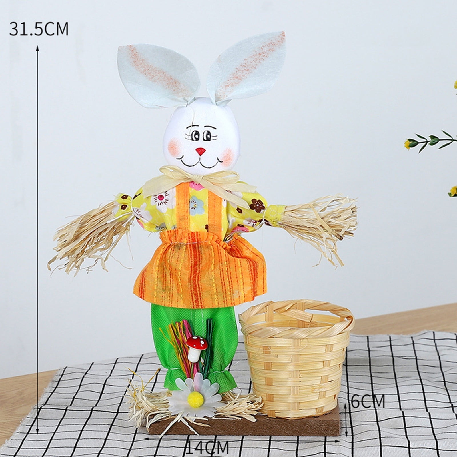 Yhmxh Scarecrows Bunny Easter Woven Basket for Party Favors, Handmade Wicker Rattan Easter Candy Eggs Baskets for Kids, Rabbit Ornaments for Easter Egg Hunt Party Gifts Toy Storage Easter Decorations