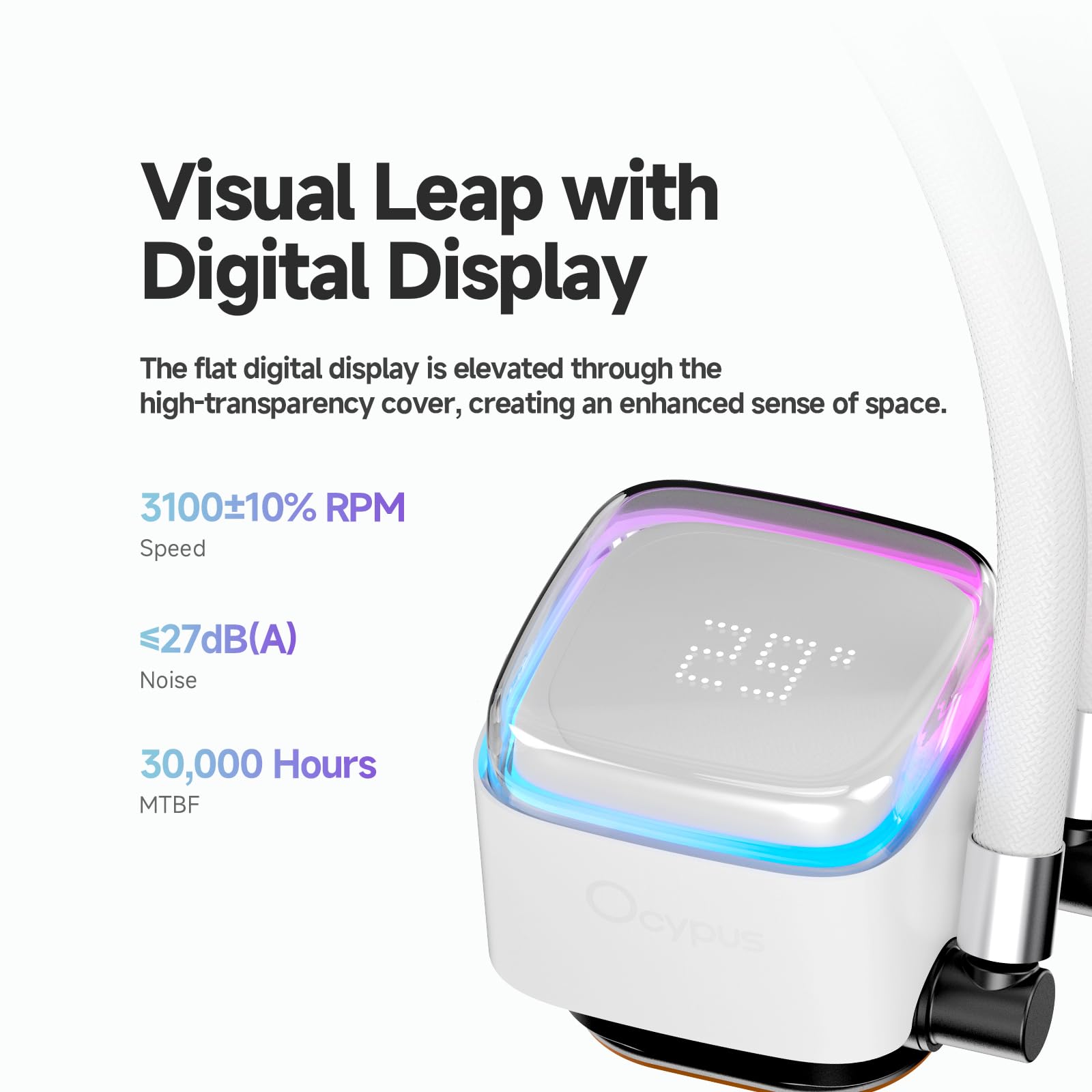 Ocypus iota L36 Digital Display CPU Liquid Cooler White | ARGB Lighting Control | High Performance Pump | 2000RPM PWM Fan |360mm AIO Cooler for LGA 1700/1200/115X/18XX, AMD AM4/AM5