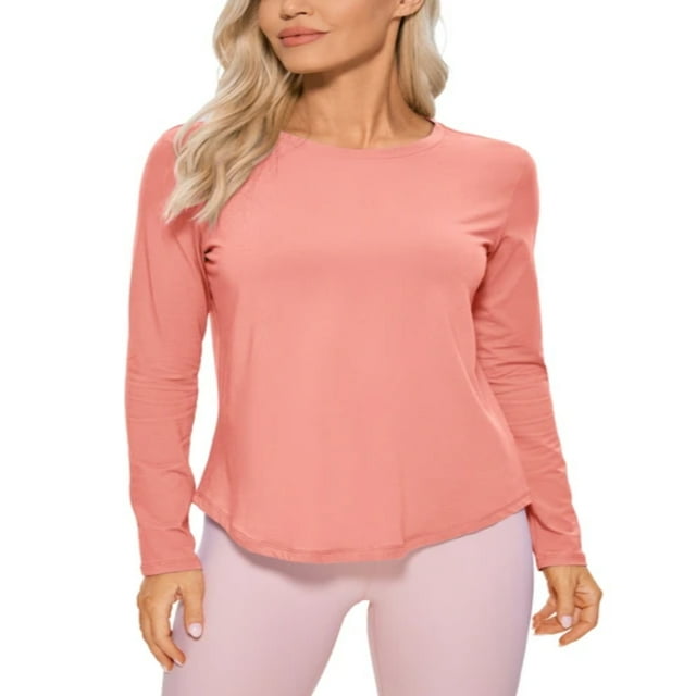 LNGOOR CRZ YOGA Automne Hiver Coton Pima Entraînement Chandails à Manches Longues pour Femmes Athlétique Col Rond YOGA Hauts Décontractés T-Shirt Uni