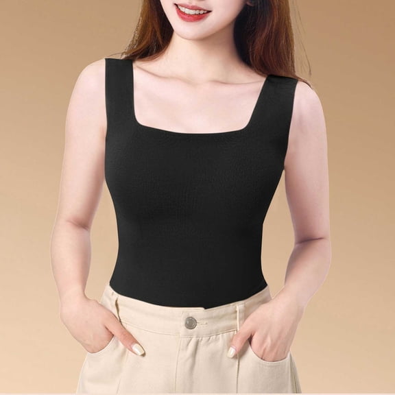 Ailaofu Women's Square Neck Lined Tank Tops Cute Summer Tops Slim Fit Basic Sleeveless Shirts