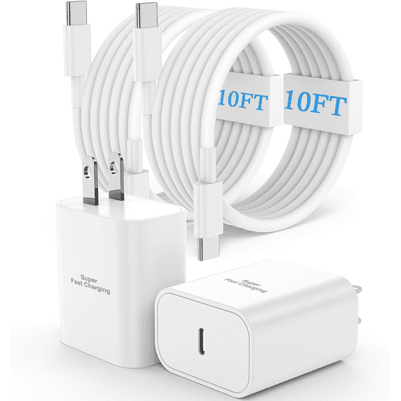 2-pack 45W USBC Fast Charger,10ft Type C Charger Fast Charging Cable and Android Charger Block for Samsung Galaxy S25 Ultra/S25/S24 /S23 S22 S21 Ultra/Plus,iPad Pro/Air/Mini,Iphone,White