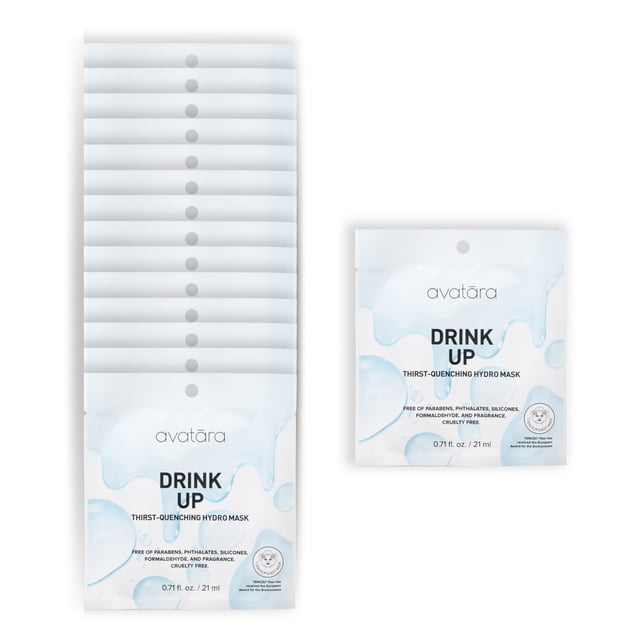 Sheet Mask Avatara Drink Up Mascarilla facial hidratante, paquete de 15