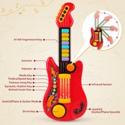 PVUEL Kids Guitar 2 in 1 Musical Instruments for Kids Piano Toddler Toy Electric Guitars with Strap Music Toys for 3 4 5 Year Old Boys Girls Christmas Xmas Gifts