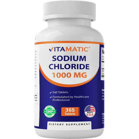 Vitamatic Sodium Chloride 1000mg, 365 Tablets - Electrolytes Replenisher Hydration Drink