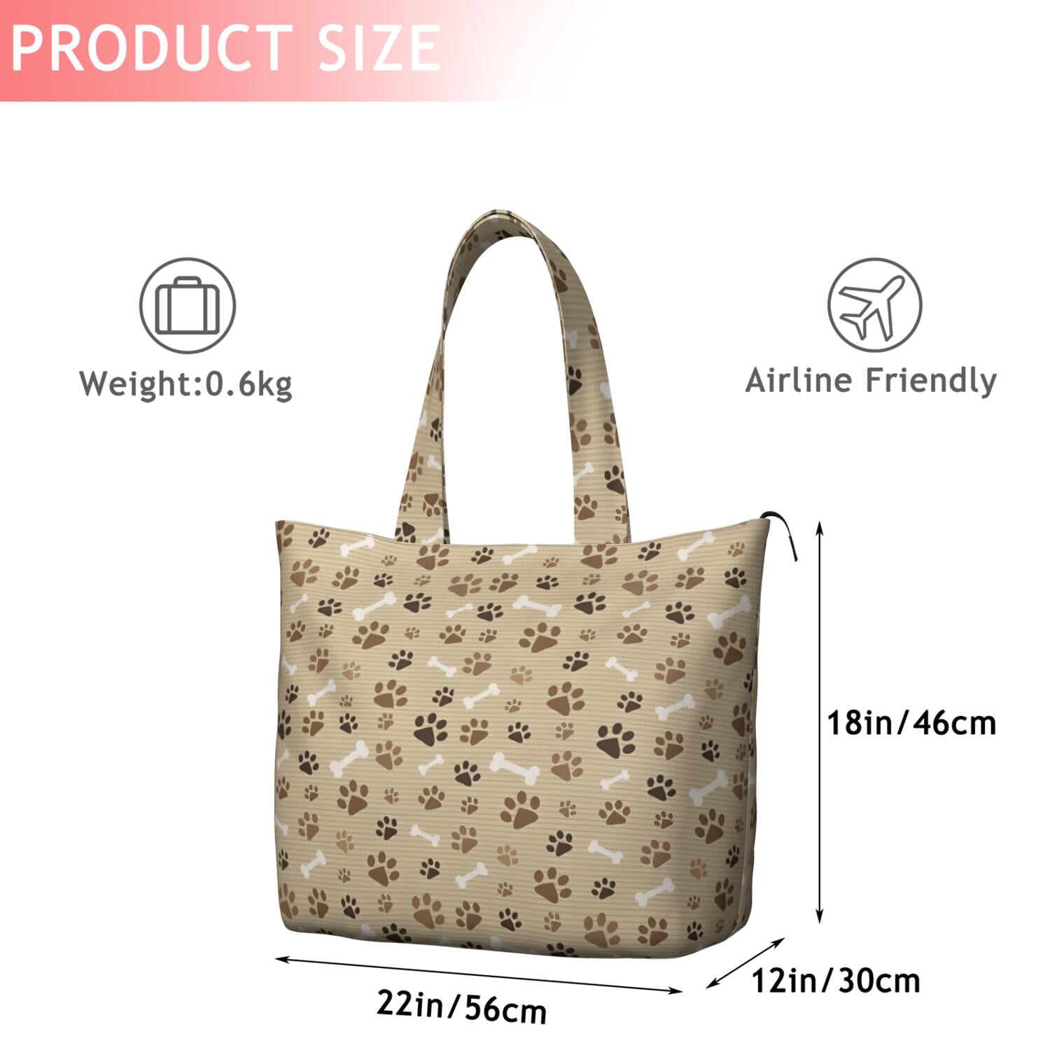 Brown Dog Paw Footprint Bone Travel Tote Bags for Women Carry On,Large Weekender Bags for Women Travel,Multi Functional Duffle Bag for Work,Shopping,Sports