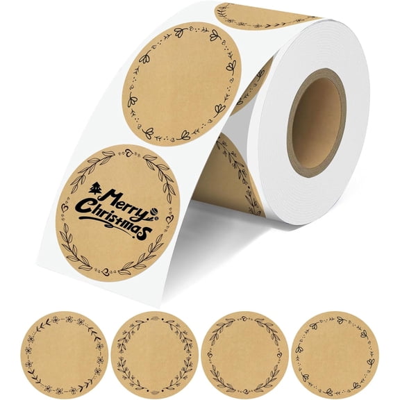 2'' Christmas Thermal Labels - 600pcs Round Thermal Printer Labels with Flower Border, Waterproof Thermal Printer Stickers for Logo Design, Name/Price Tag, Thanks Card, Address, QR Code (Brown)