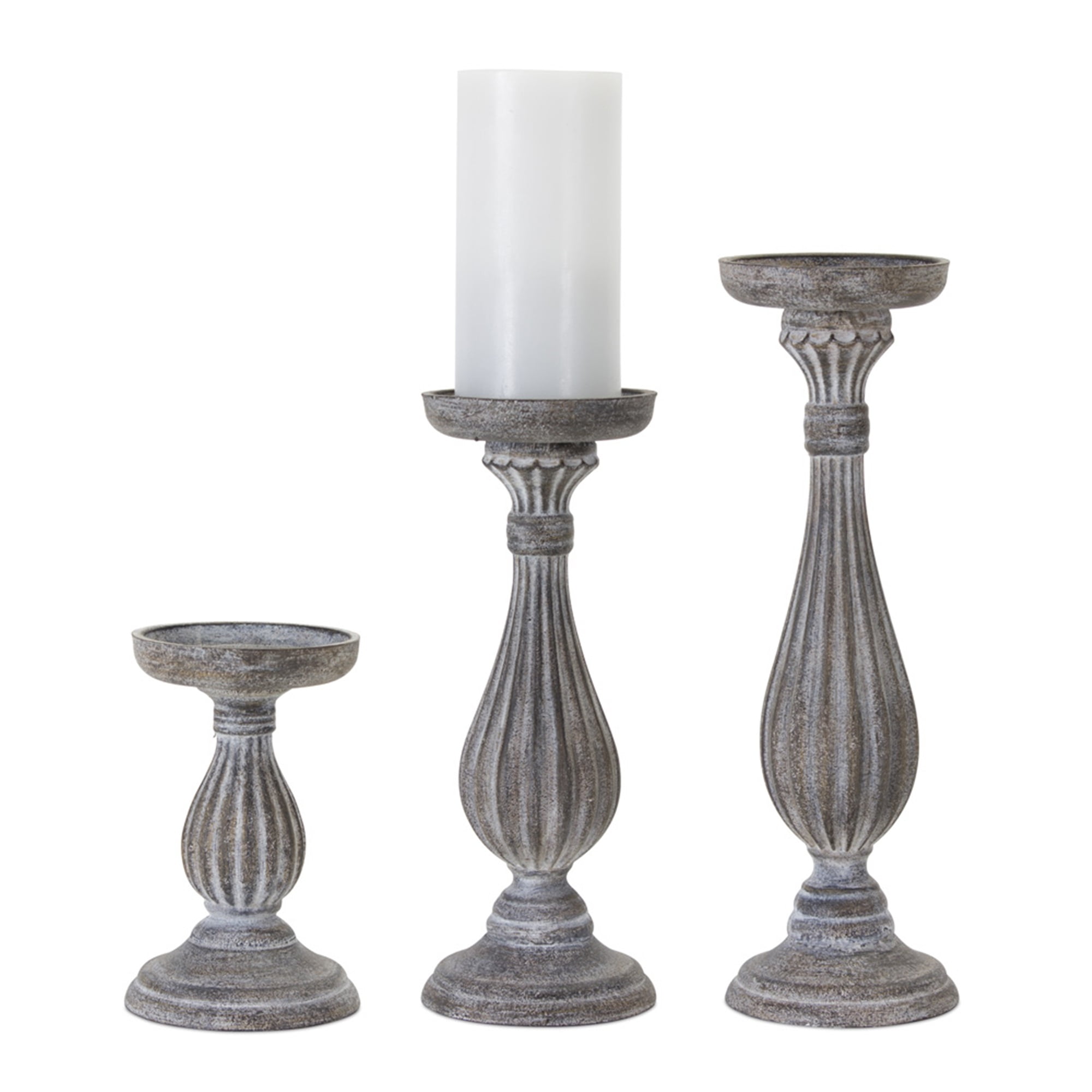 Set of 6 Distressed Dark Gray Decorative Pillar Candle Holder - 13.50 ...