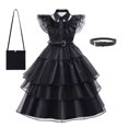 thumbnail image 1 of Vestidos negros góticos de Addams para niña, disfraces de Cosplay para fiesta de Halloween Fivean unisex, 1 of 2