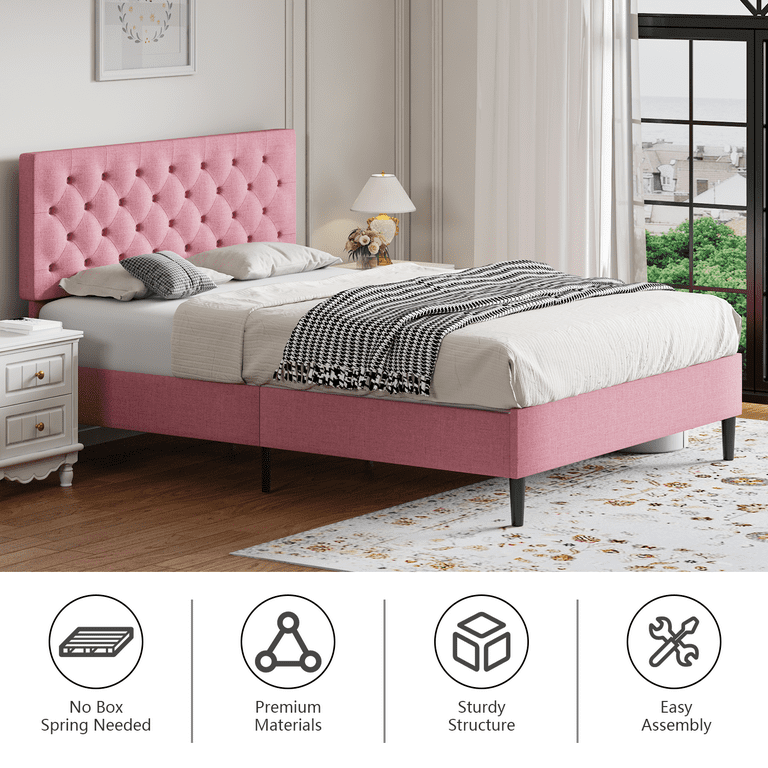 4 EVER WINNER Queen Size Bed Frame, Upholstered Platform Bed