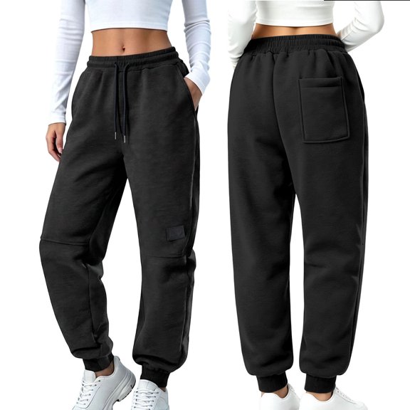 Mifsaly Womens Jogger Sweatpants Baggy High Waisted Lounge Pants Casual Drawstring Elastic Waist Loose Fit Athletic Joggers with Pockets Black,M