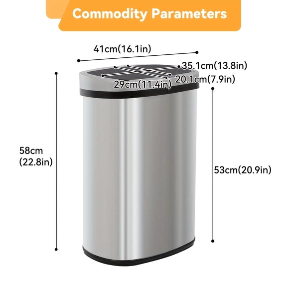 13 Gallon Trash Can Kitchen Waste Bin 50L, Automatic Garbage Can Touchless Motion Sensor, for Office Bedroom Living Room Trash Can