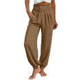 thumbnail image 3 of Women's Linen Barrel Harem Pants Wide Leg High Waisted with Pockets Beach Casual, 3 of 9