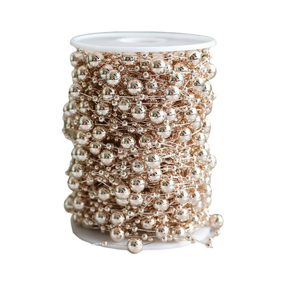 Tkrady 157.48 in Christmas Tree Beads Beaded Garland Strand Pearls Beads Garland Bead Roll for Christmas and Holiday Decorations (Gold)