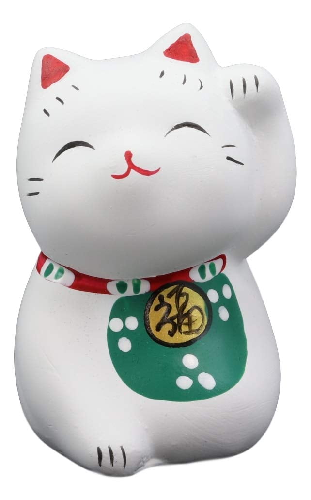 MANEKI-NEKO LUCKY CAT JAPANESE FIGURINE CERAMIC CHARM BABY BIB SHOWER GIFT 