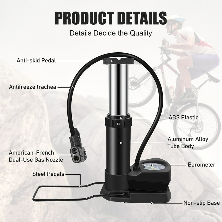 YOLETO Bike Air Pump with 160 Psl Gauge, Bicycle Tire Pump with Presta & Schrader  Valves, Foot Activated Mini Floor Bicycle Pump for Balls, Toys, Basketball  