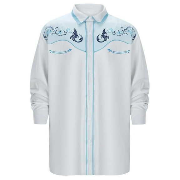 Men's Western Cowboy Shirts Long Sleeve Embroidered Shirts Slim Fit Casual Button Down Shirt With Pockets
