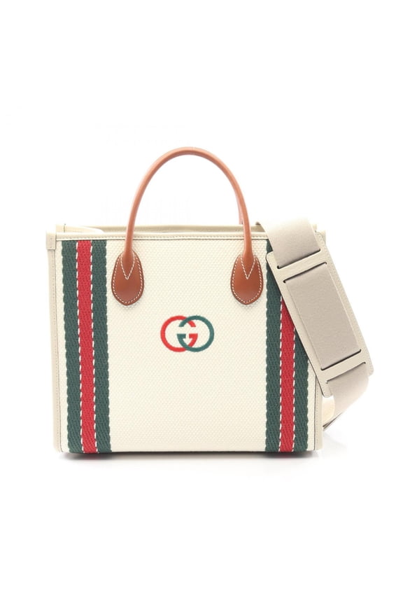 Pre-Owned Gucci Interlocking G Small Tote Bag, Canvas and Leather, Men's Women's, White, Brown,...