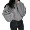 thumbnail image 2 of Women Fleece Zip Up Jacket Cute Y2K Winter Warm Trendy Crop Coat Shacket Outerwear Aesthetic Clothes Gray M, 2 of 8