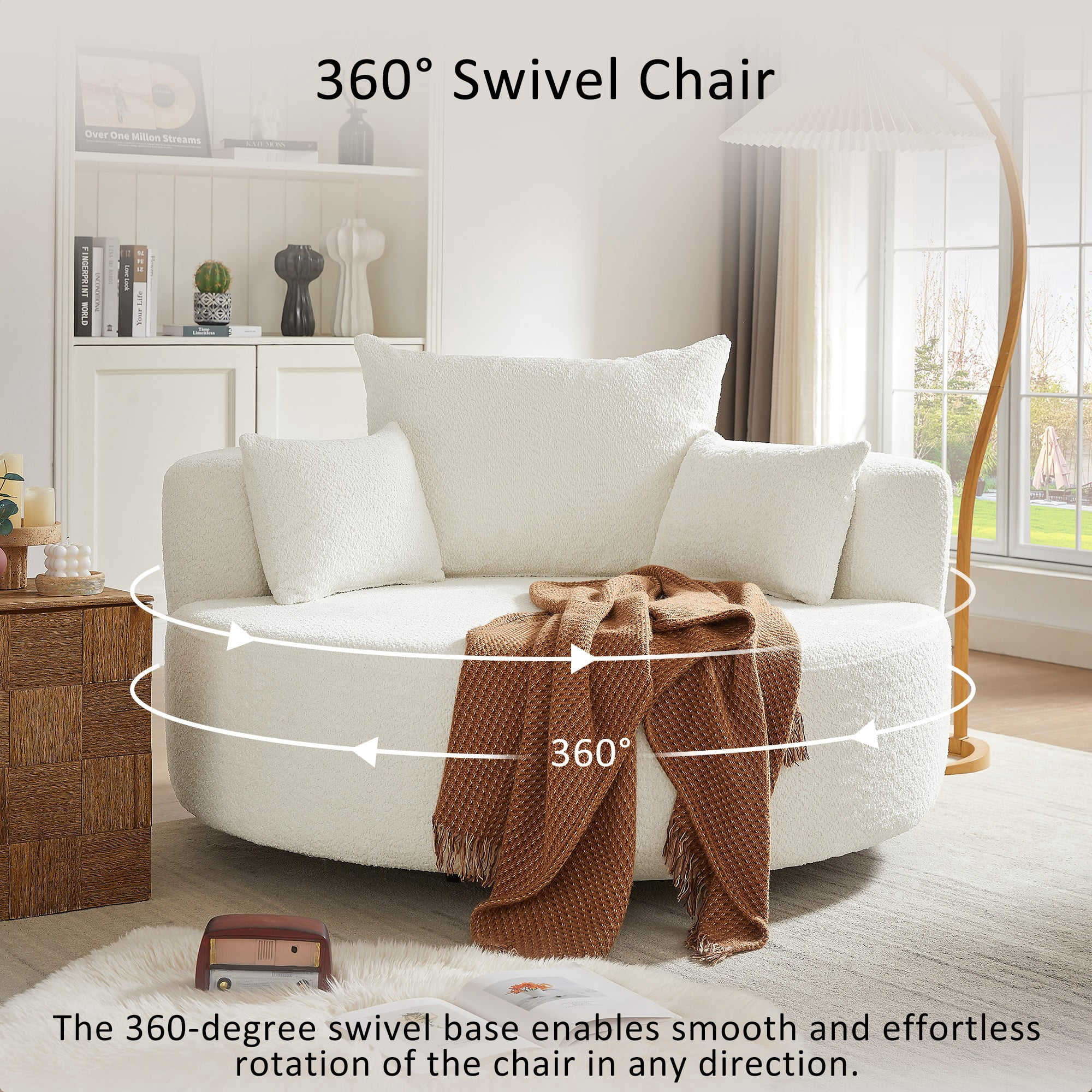 Swivel Round Sofa Couch Sofa Bed,360° Swivel Chair Accent Barrel Chair with 3 Removable Pillows for Living Room, Bedroom,Beige