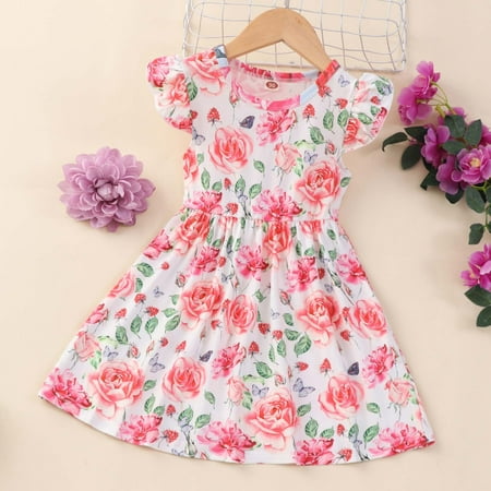 

Realhomelove Girls Summer Dresses Baby Clothes for Girls Short Sleeve Flower Leopard Print Button Cute A Line Toddlers Outfits
