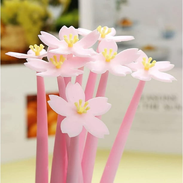 12 bolígrafos de gel en flor de cerezo compatibles con niños, mujeres, compañeros de trabajo, anfitriona y novia, grandes suministros para fiestas y suministros escolares, tinta negra (0) Afortunado Sencillez