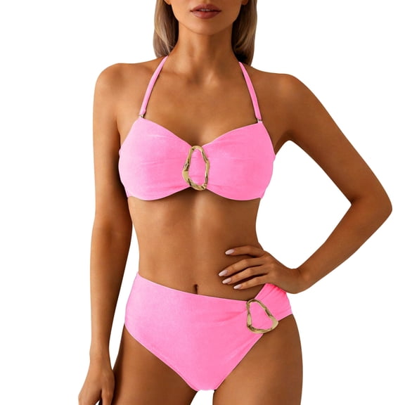 DHFJKG Womens Solid Color Two Piece Tankini Swimsuit With Adjustable Straps High Waist Briefs Bottoms Stylish Beachwear