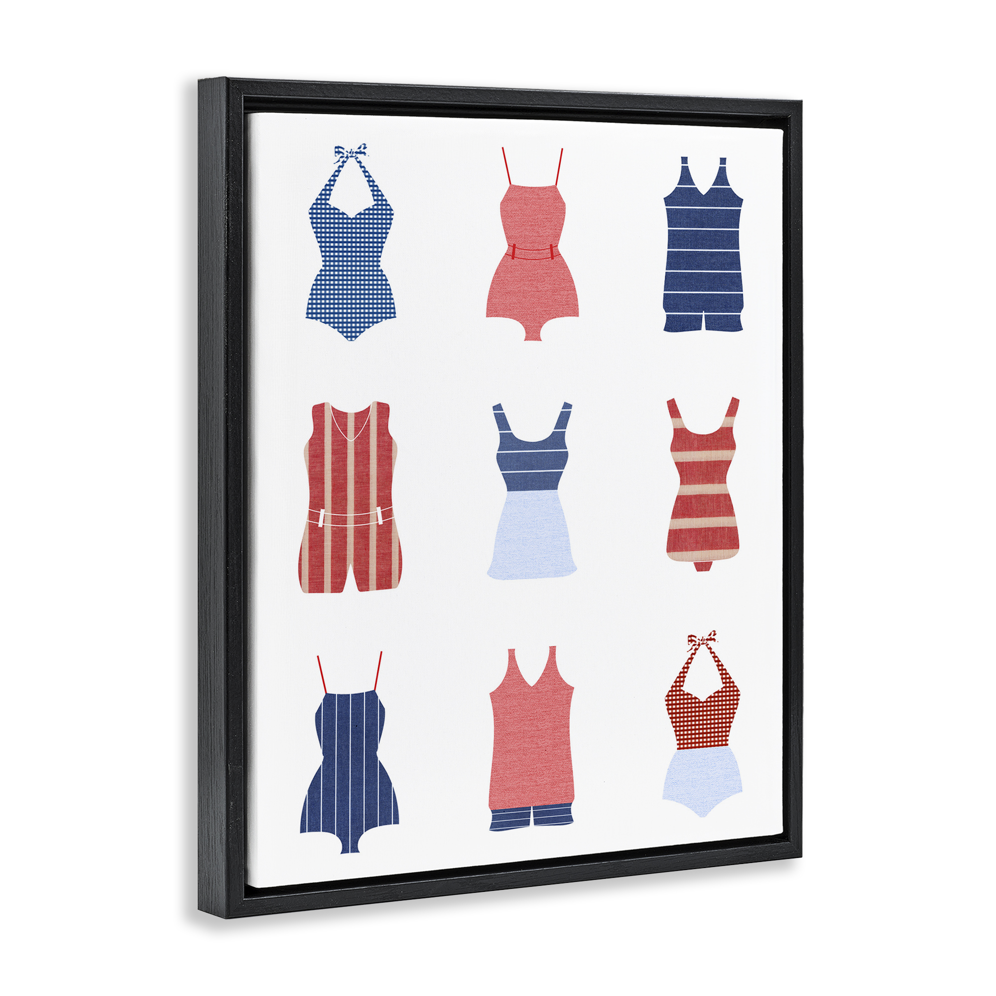 Stupell Industries Various Beach Swimsuits Beauty & Fashion Painting Black Floater Framed Canvas Art Print Wall Art, 17 x 21