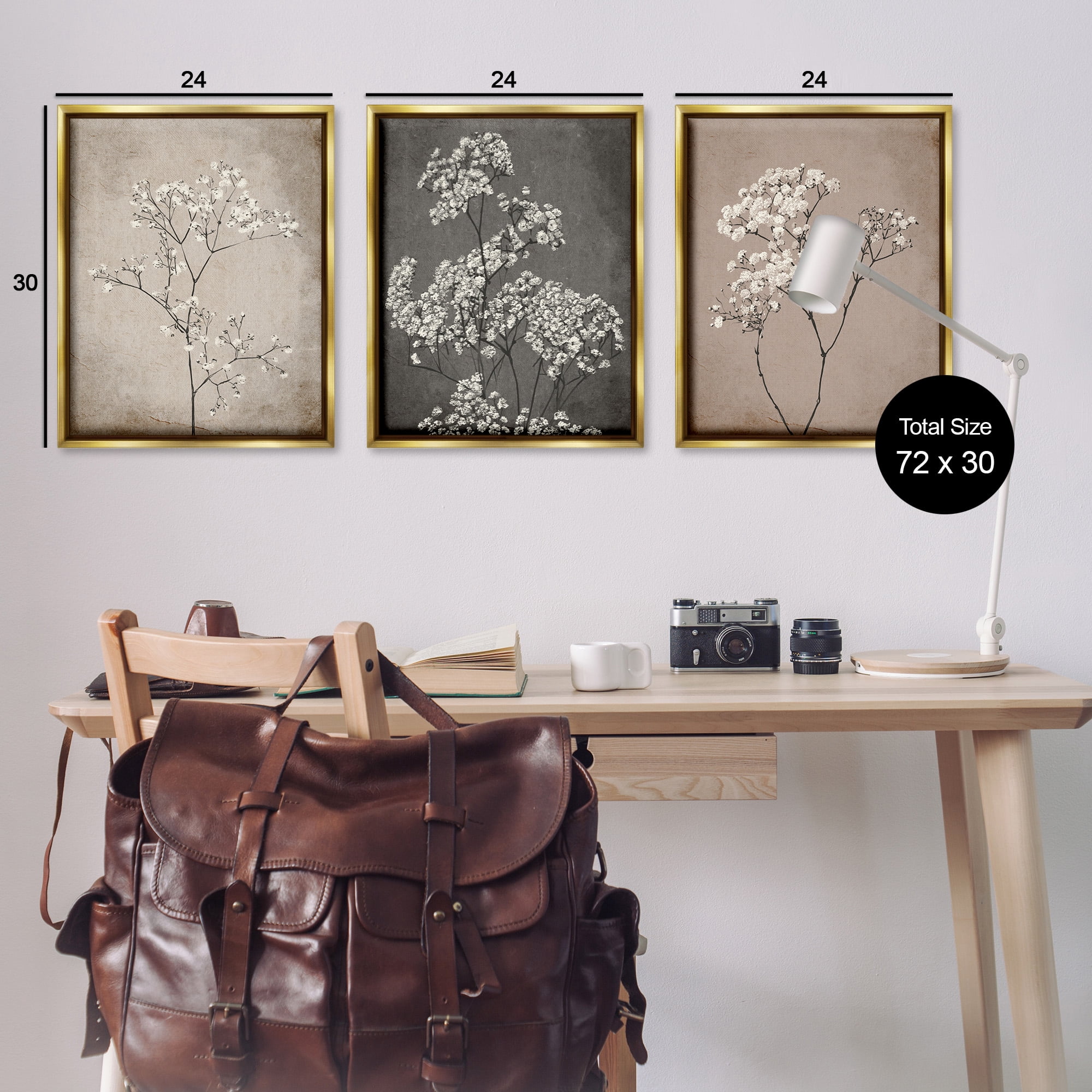 Stupell Industries Botanical Baby's Breath Herbs Botanical & Floral Painting Gold Floater Framed Canvas Art Print Wall Art, 25 x 31, Set of 3