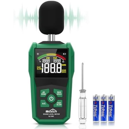 Decibel Meter,Digital Sound Level Meter with Color Backlit Screen,Portable SPL Meter with A/C Weighted,dB/SONE Unit,FAST/SLOW Response,MAX/MIN,Data Hold,Range 30-130dB,for Home/Office/Factories