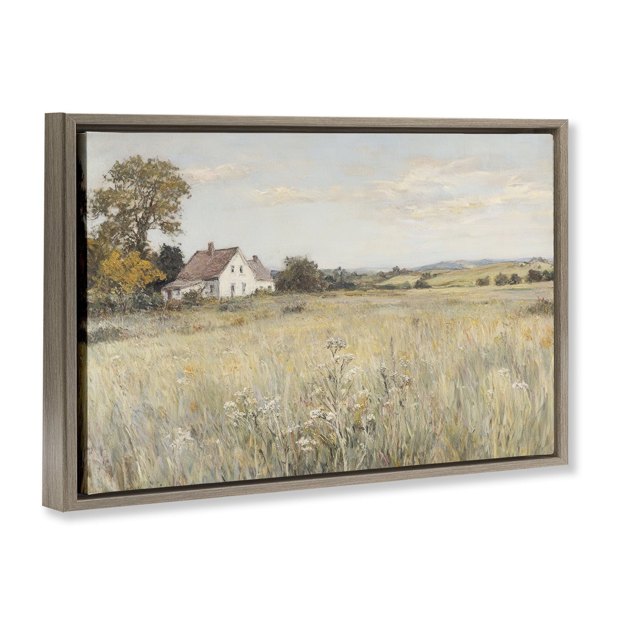 Stupell Industries Country Living in Golden Meadow Brown Framed Floater Canvas Wall Art, design by Petal Prints Design