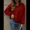 thumbnail image 4 of Sudadera con Capucha para Mujer, de Gran Tamaño, con Cuello en V, Informal, Cómoda, Básica, Moda de Otoño 2025. Vino Tinto L, 4 of 10