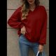 thumbnail image 4 of Sudadera con Capucha para Mujer, de Gran Tamaño, con Cuello en V, Informal, Cómoda, Básica, Moda de Otoño 2025. Vino Tinto M, 4 of 10