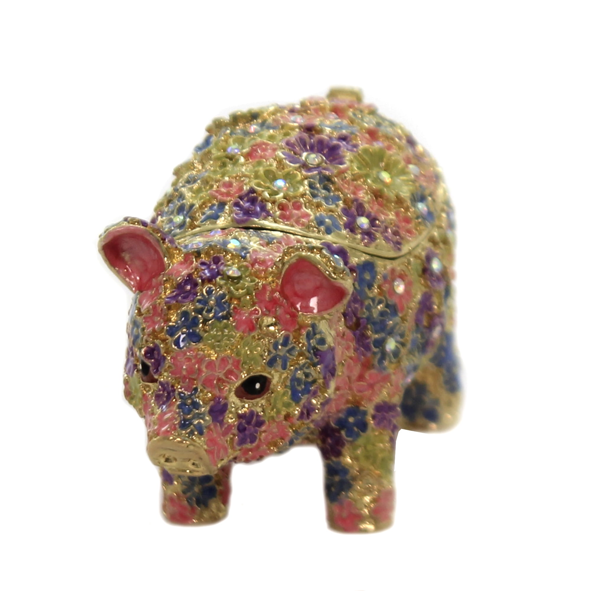 Pig Animal Jewelry Trinket Box with Hinged Lid Enamel Bejeweled Crystal Souvenir Pig Animal Jewelry Trinket Box with Hinged Lid Enamel Bejeweled Crystal Souvenir