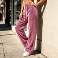 thumbnail image 2 of Women Casual Fleece Wide Leg Pants, Elastic Waist Loose Long Trousers with Side Pockets for Daily Loose Outfits Pink-A XL(XL), 2 of 8