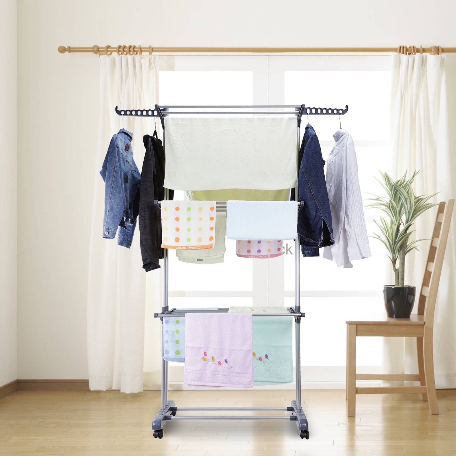 Clothing Garment Rack Heavy Duty Freestanding Metal Clothes Stand Double Rail Hangers Shoe Shelves, Black