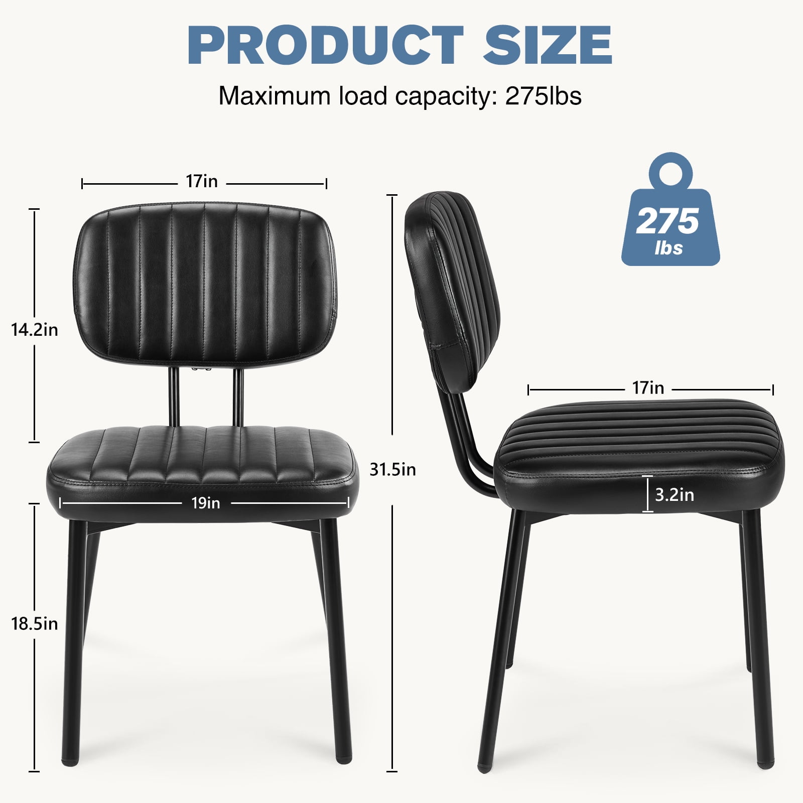 CONCETTA Mid-century Modern Dining Chairs, Kitchen Chairs Set of 2, Black