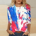 thumbnail image 3 of Uootdi 4th of July Tops for Women 3/4 Sleeve Crewneck American Flag Print Patriotic Casual Loose Fit Graphic Tees Gift, 3 of 6