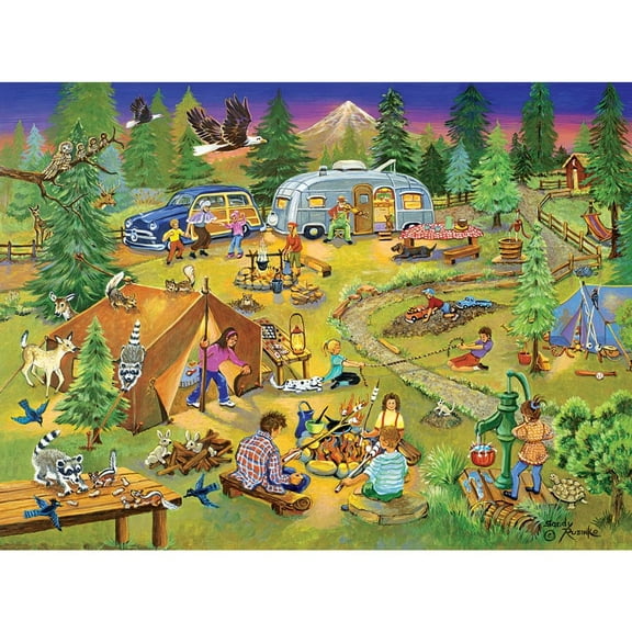 Bits and Pieces - 1000 Piece Jigsaw Puzzle for Adults - Camping with Grandma and Gramps - 1000 pc Americana Scene Jigsaw by Artist Sandy Rusinko