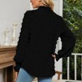 thumbnail image 3 of Camisa de punto suizo para mujer, puños fruncidos, botonadura única, cuello vuelto, blusa de ocio de manga larga abombada, 3 of 7