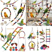 TTJ Parakeet Toys Bird Toy Toys for Cage Birds Chew Toys Set with Swings Blocks Colorful Bells and Ladders Natural Safe Birds Cage Accessories for Small Medium Birds