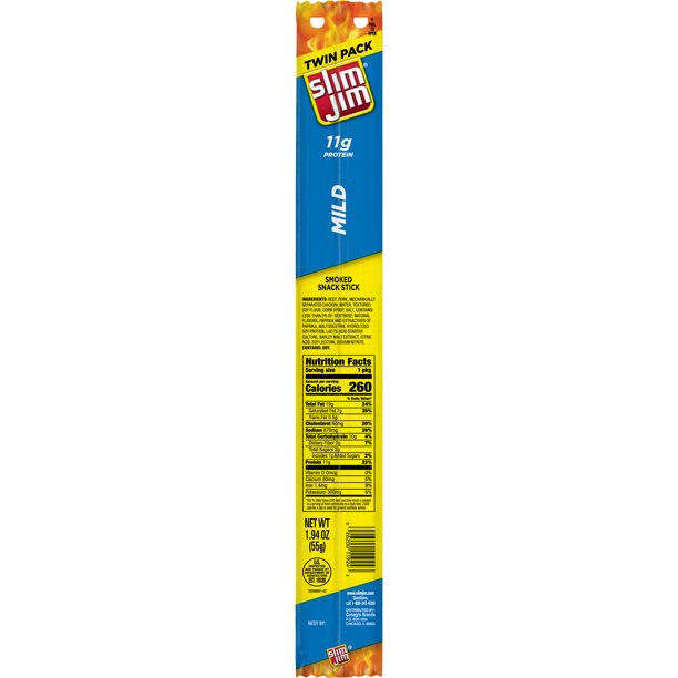 Slim Jim Mild Giant Smoked Snack Stick Twin Pack, Smoked Meat Stick, 1.94  Oz, 1 Ct