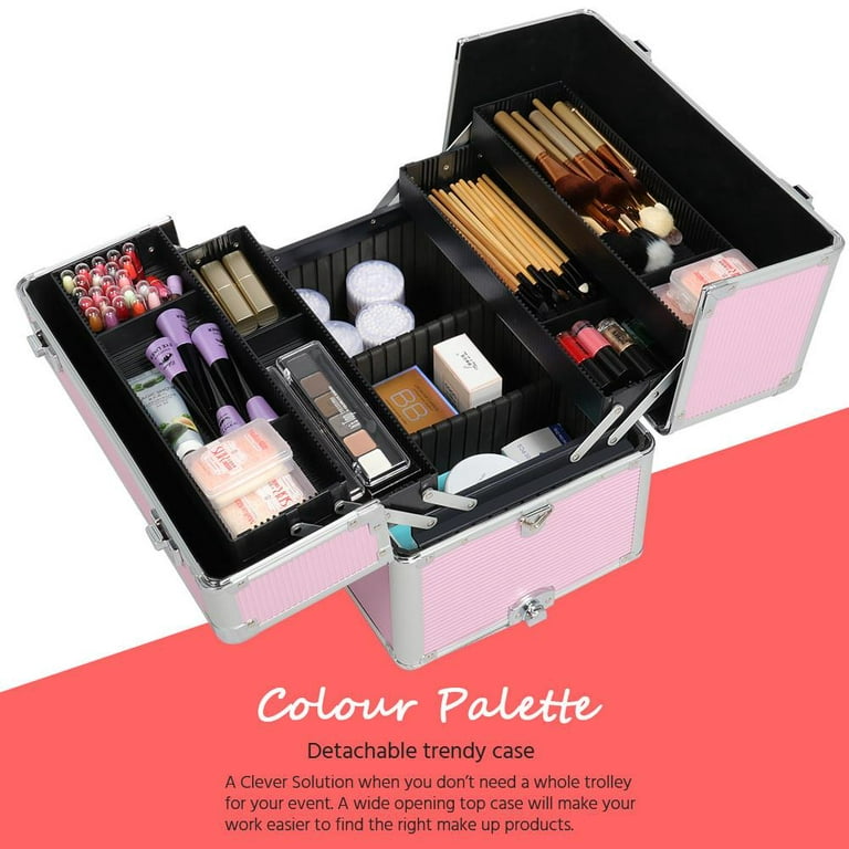 Smilemart Pink 3 in 1 Makeup Beauty Case Trolley Cosmetics Train Salon Storage Organizer