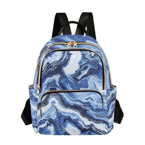 JIALIOU Mini Backpack Purse for Women Quilted Casual Daypack Small Travel Shoulder Bag, Blue Black White Marble