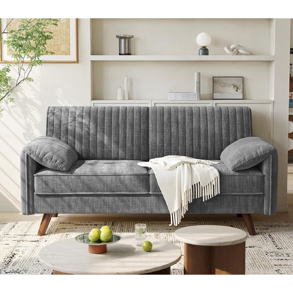 ONBRILL 64.5" Loveseat Sofa, Chenille Loveseat Couch for Living Room, 23.2" Deep Seat Love Seat with Padded Arms, Comfy Modern Small Couches for Bedroom, Small Spaces, Dorms, Office, Grey