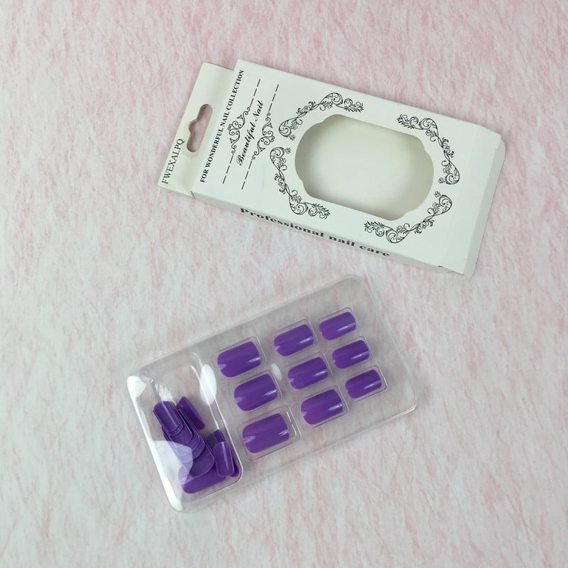 FWEXALPQ artificial fingernails Purple Press-On Nails, Solid Color Short Square Fake Nails, Full Cover Artificial Nail Tips for Women & Girls